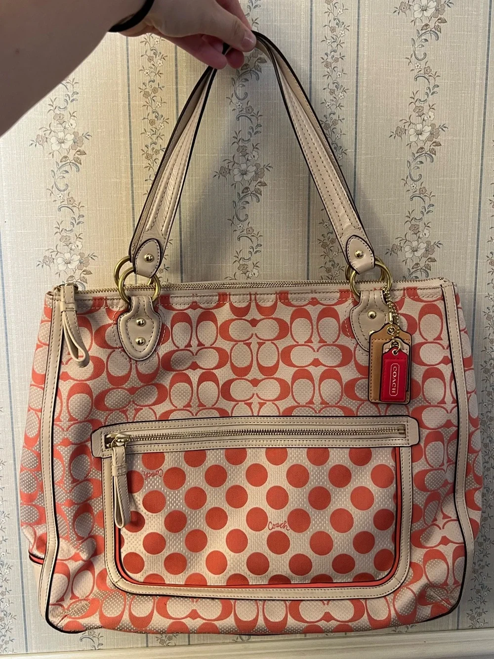 Coach Poppy Signature C Dot Hallie Tote